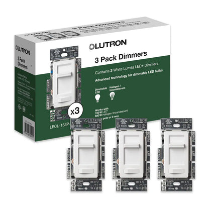 Lutron Lumea Single-pole/3-way LED Slide Light Dimmer Switch, White LECL-153P-WH-3 (3-Pack)