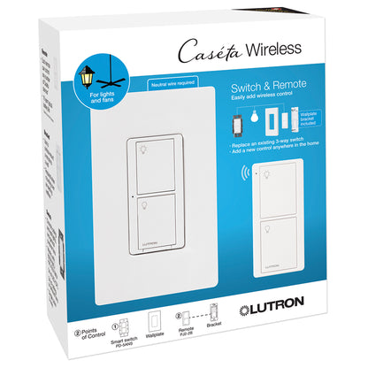 Lutron P-PKG1WS-WH Caseta Smart Switch Kit with Remote White Lights Fans