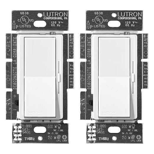 Lutron Diva LED+ Dimmer Switch for Dimmable LED, Halogen and Incandescent Bulbs, Single-Pole or 3-Way, DVCL-153P-WH-2, White (2-Pack)