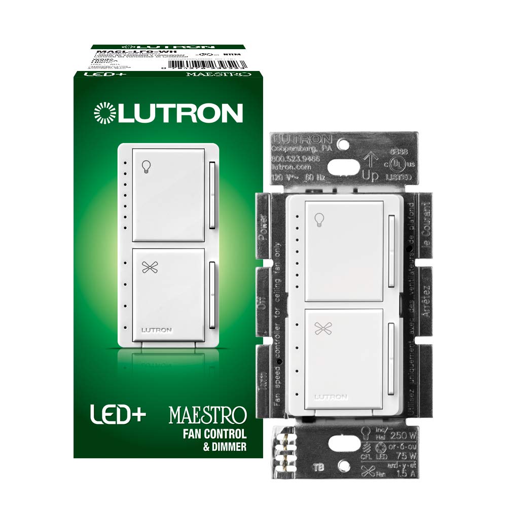 Lutron Maestro Fan Control and Light Dimmer for Dimmable LEDs - MACL-LFQH-WH