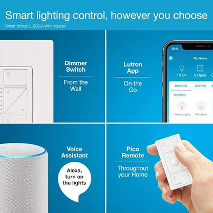 Lutron Caseta Wireless 150-Watt Double Pole 3-Way Wireless White Indoor Touch Dimmer P-PKG1W-WH-R