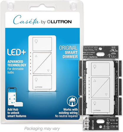 Lutron Caseta PD-6WCL-WH-R Wireless 150-Watt Multi-Location in-Wall Dimmer, White