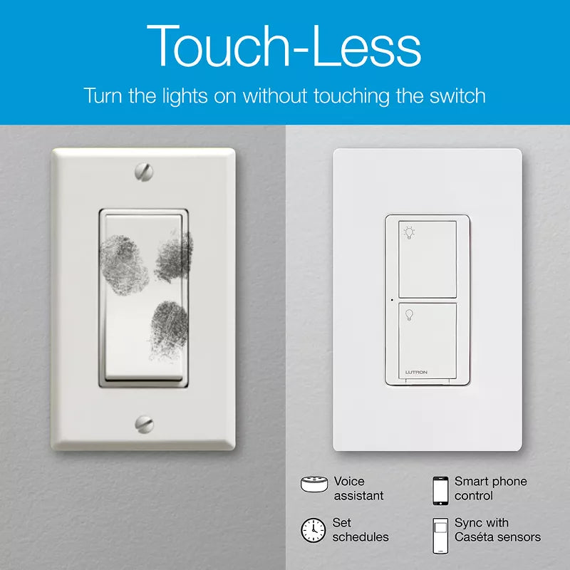 Lutron P-PKG1WS-WH Caseta Smart Switch Kit with Remote White Lights Fans