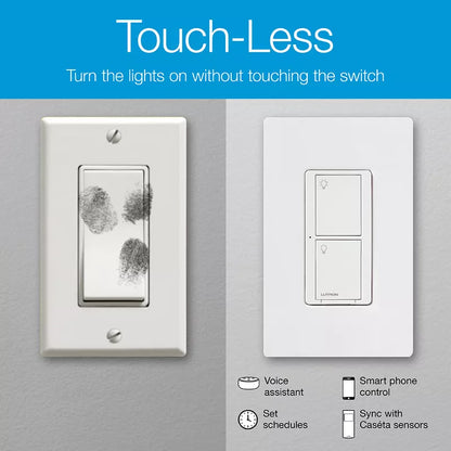 Lutron P-PKG1WS-WH Caseta Smart Switch Kit with Remote White Lights Fans