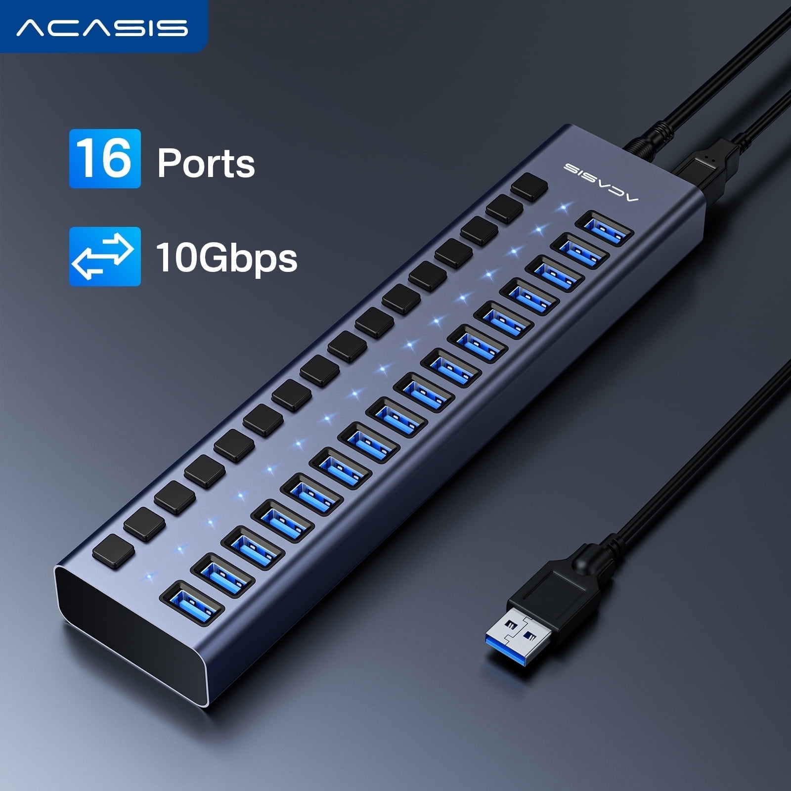 69a05eb97799f2975a921945ee10bdac3b5474bbe8f899c087886.jpg ACASIS 16-Port Powered USB 3.1 Hub - 10Gbps High-Speed Data Hub with Aluminum Housing & 96W Power Adapter, for PC, Laptop, Printer, Camera and More - Image 1